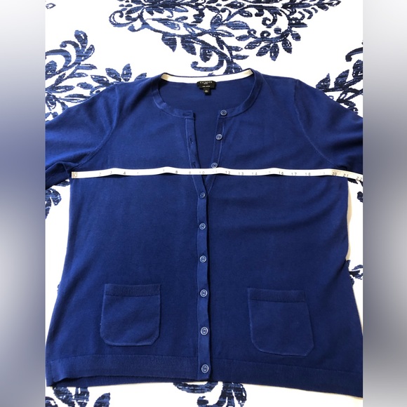 Talbots, LP, cute three-quarter sleeve cardigan in blue. - Picture 3 of 8